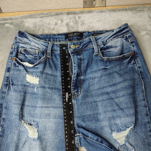 Judy Blue Jeans Womens 32 Blue Boyfriend Medium Wash Distressed Stretch Denim - Picture 9 of 16